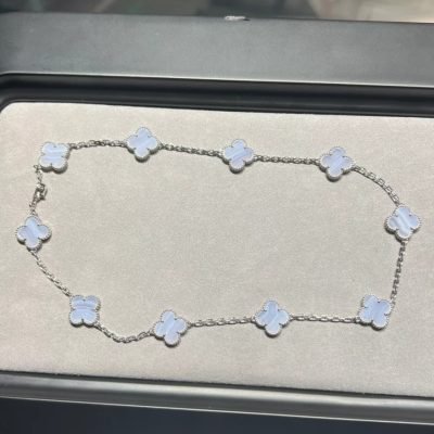 紫玉髓银色四叶草十花项链